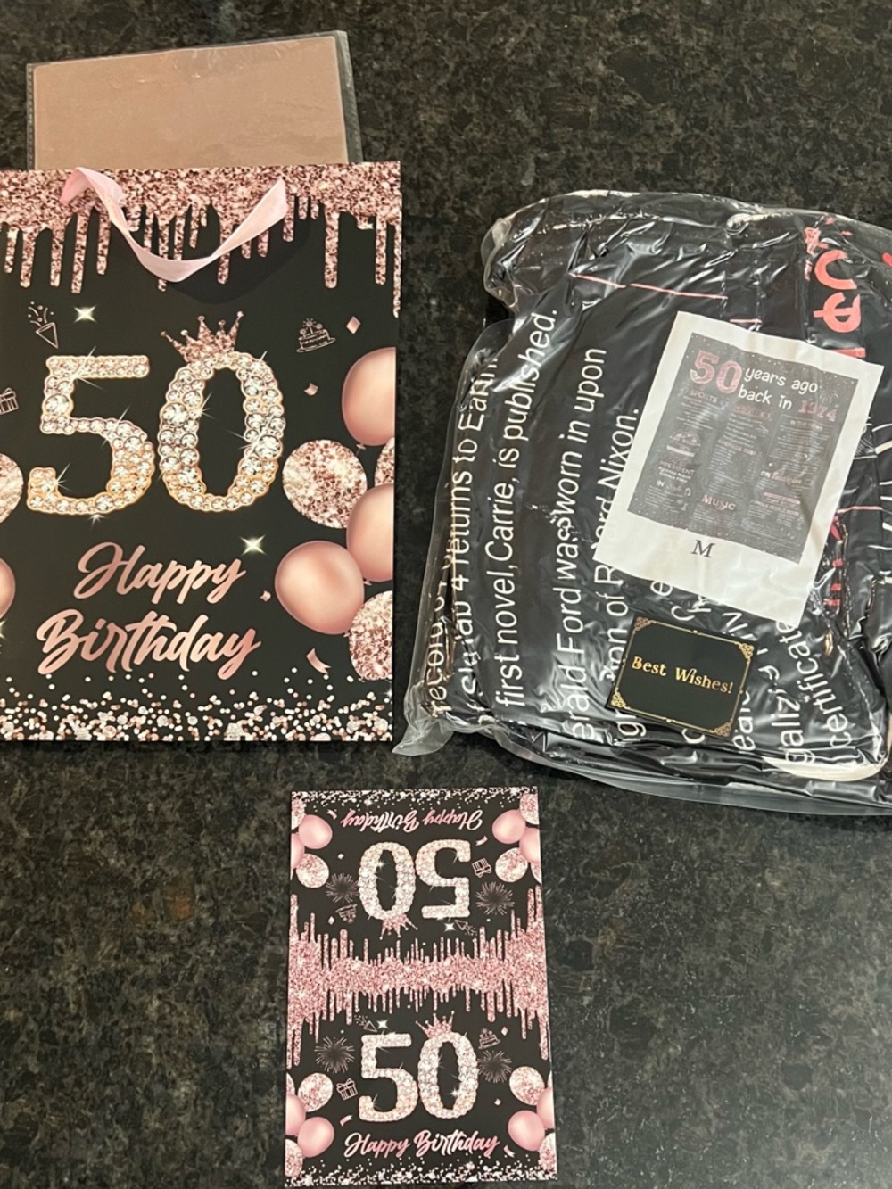 Amazon Pink and Black 50th Happy Birthday Gift Bag with Matching Card